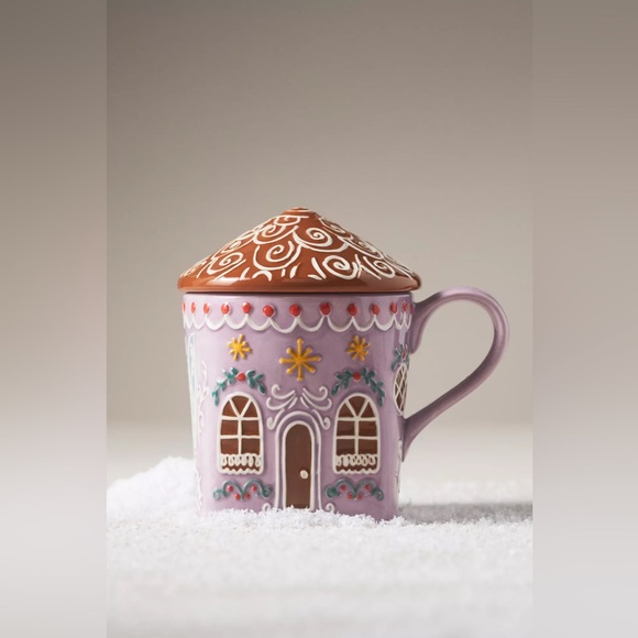 ANTHROPOLOGIE GINGERBREAD STONEWARE MUG AND SUGAR BOWL PURPLE BLUE NEW - Picture 8 of 13